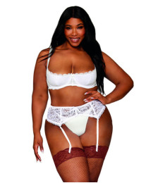 Soutien-gorge, grande taille, Demi-seins à armatures en dentelle blanche - DG13252XWHT